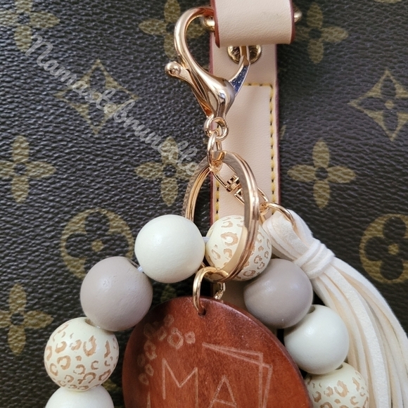 Wooden Beaded Mama Keychain Bag Charm With Blue Tassel - Picture 10 of 11